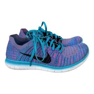 Women's Nike Free RN Flyknit Motion Running Shoes Purple Gamma Blue Size 9.5